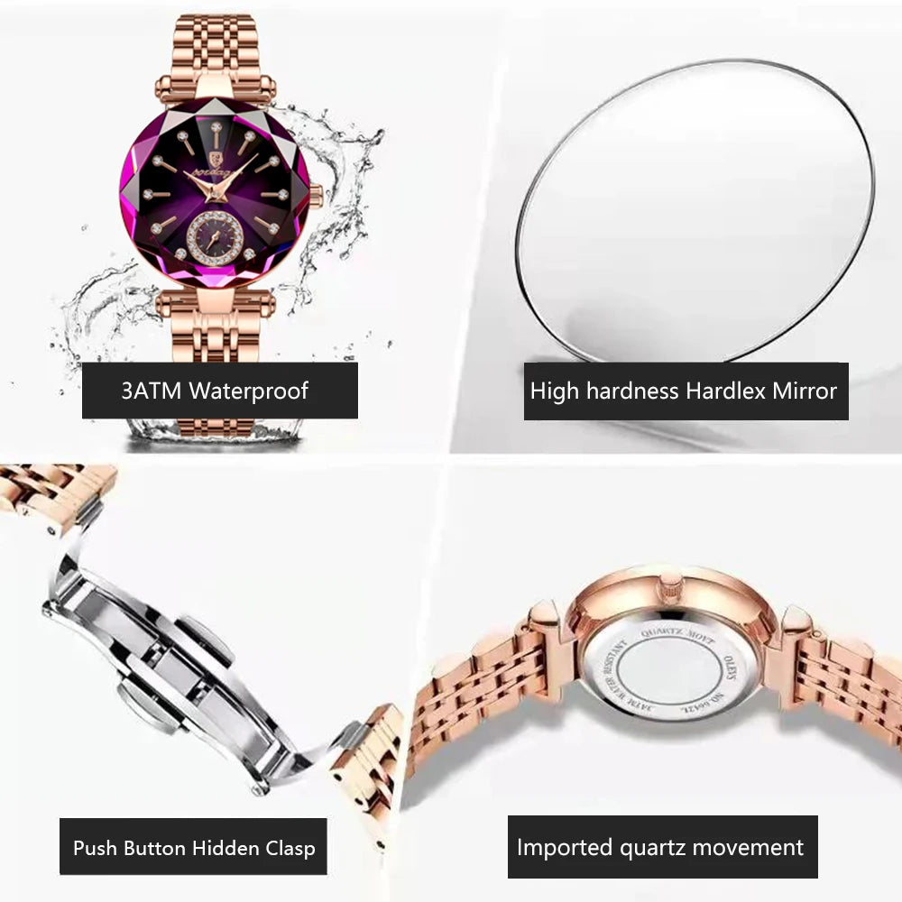 POEDAGAR Women's Luxury Diamond Watch – Elegant Quartz Timepiece