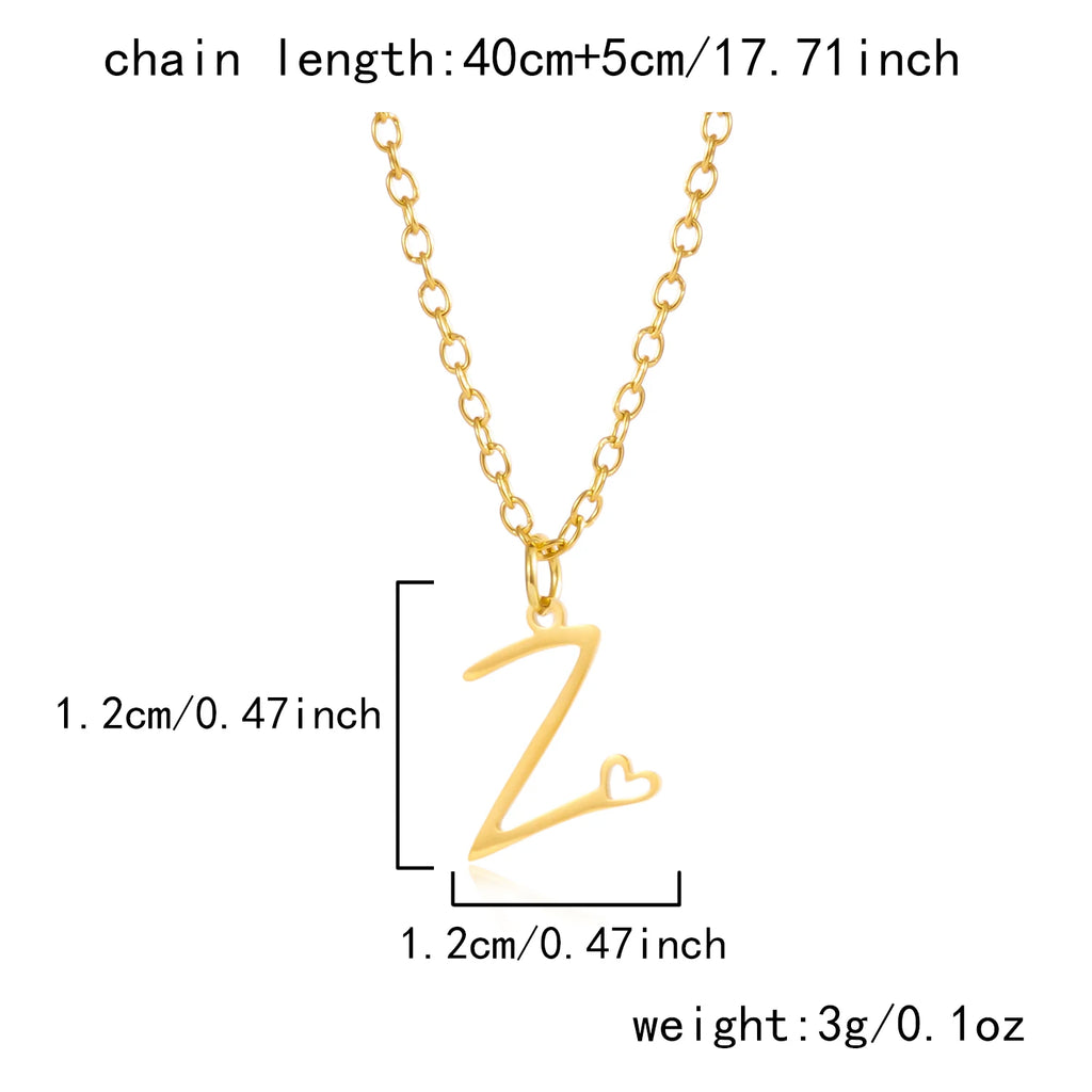 A-Z Initial Letter Heart Necklace – Stainless Steel Personalized Clavicle Chain