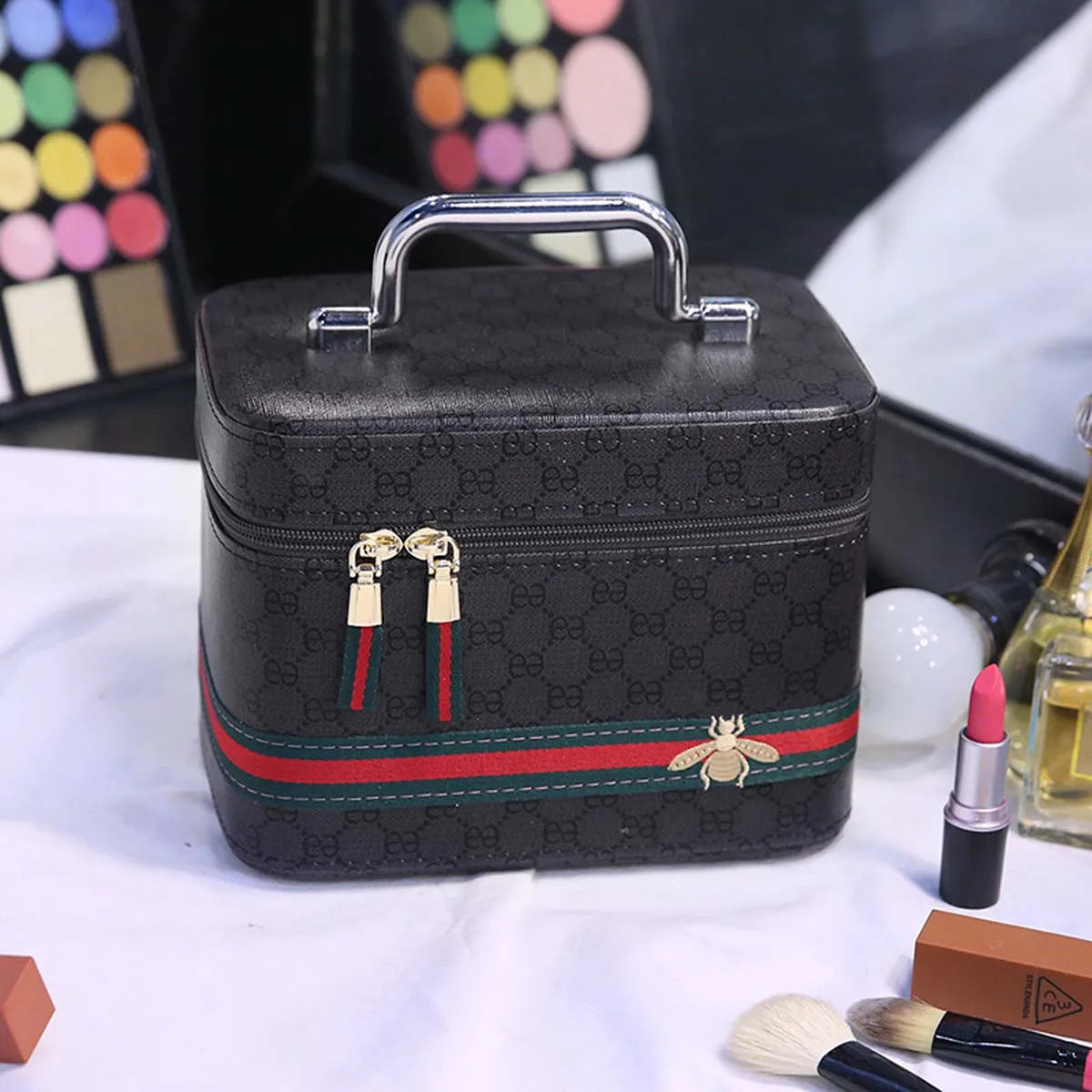 Large PU Leather Makeup Bag with Mirror – Travel Cosmetic Organiser & Storage Box