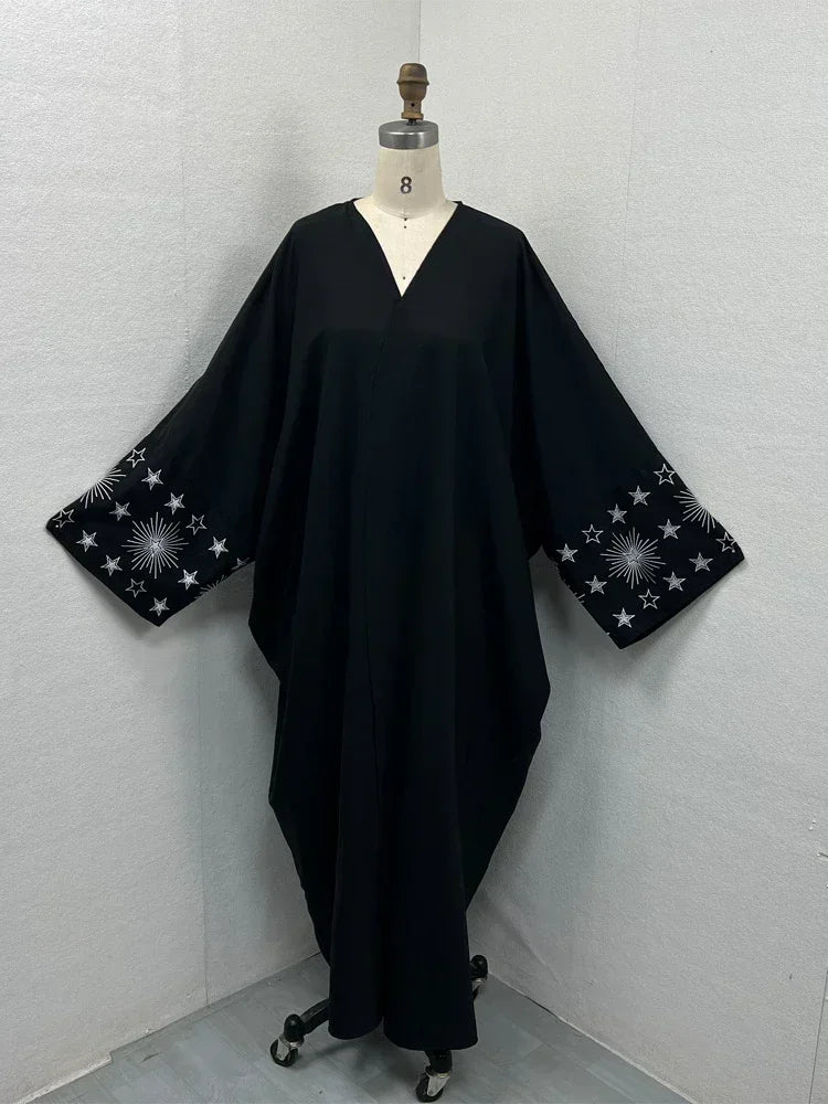 Dubai Embroidered Open Abaya – Black Saudi Cardigan Maxi Dress 2025
