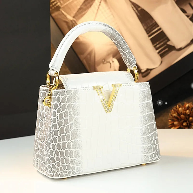 2025 Crocodile Pattern Leather Shell Bag – Luxury Small Shoulder Crossbody Handbag