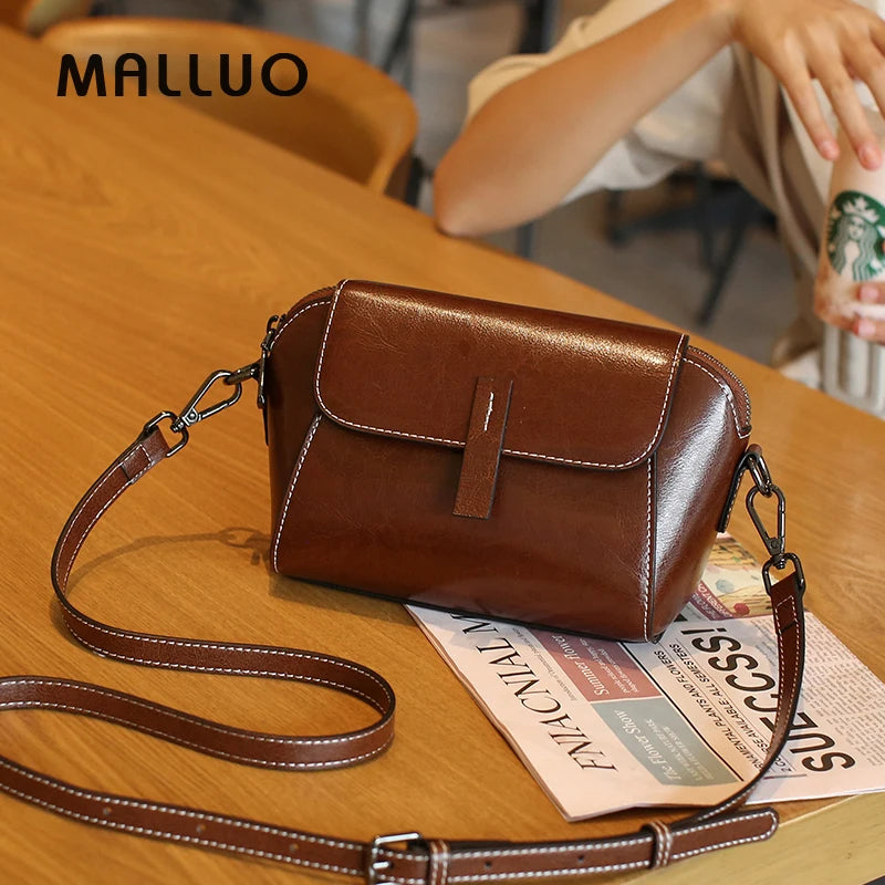Oil Wax Cowhide Crossbody Shell Bag – Fashionable Versatile Shoulder Handbag for Women