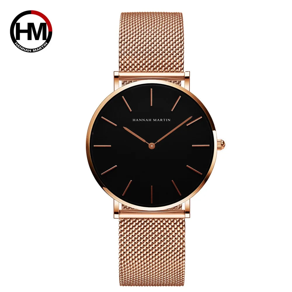HANNAH MARTIN Rose Gold Women's Watch – 36mm Stainless Steel, Waterproof