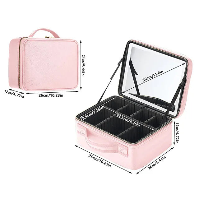 Smart LED Cosmetic Case with Mirror – Large Travel Makeup Bag for Women