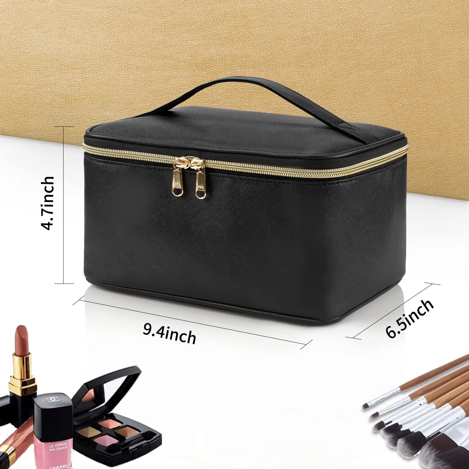 Women's Large Capacity Cosmetic Travel Bag – Portable Makeup Organiser Case in Black