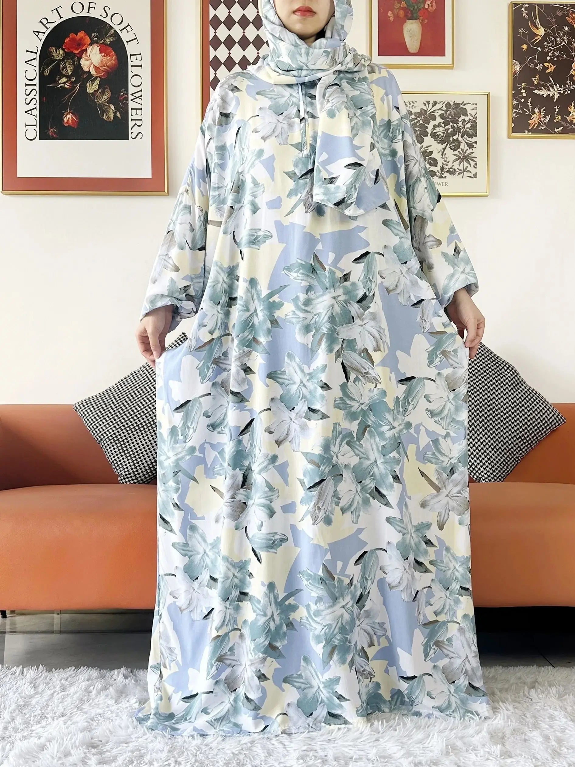 Floral Cotton Abaya – Ramadan Prayer Dress for Women Dubai Style