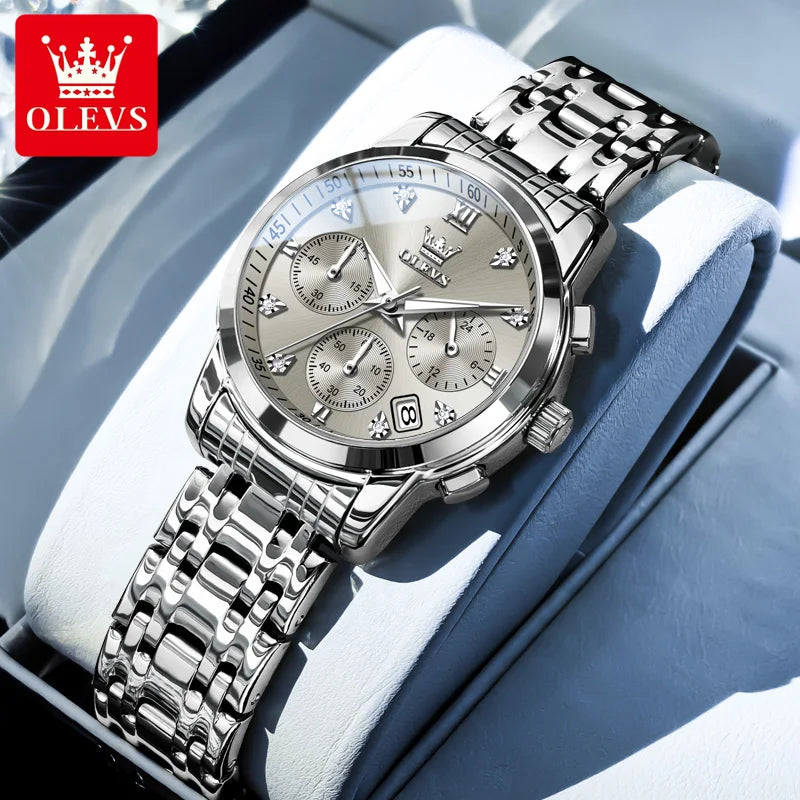 OLEVS 2858 Diamond Bracelet Watch – Chronograph, Luminous & Waterproof