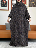 Floral Rayon Abaya – Loose African Dress with Turban for Muslim Women