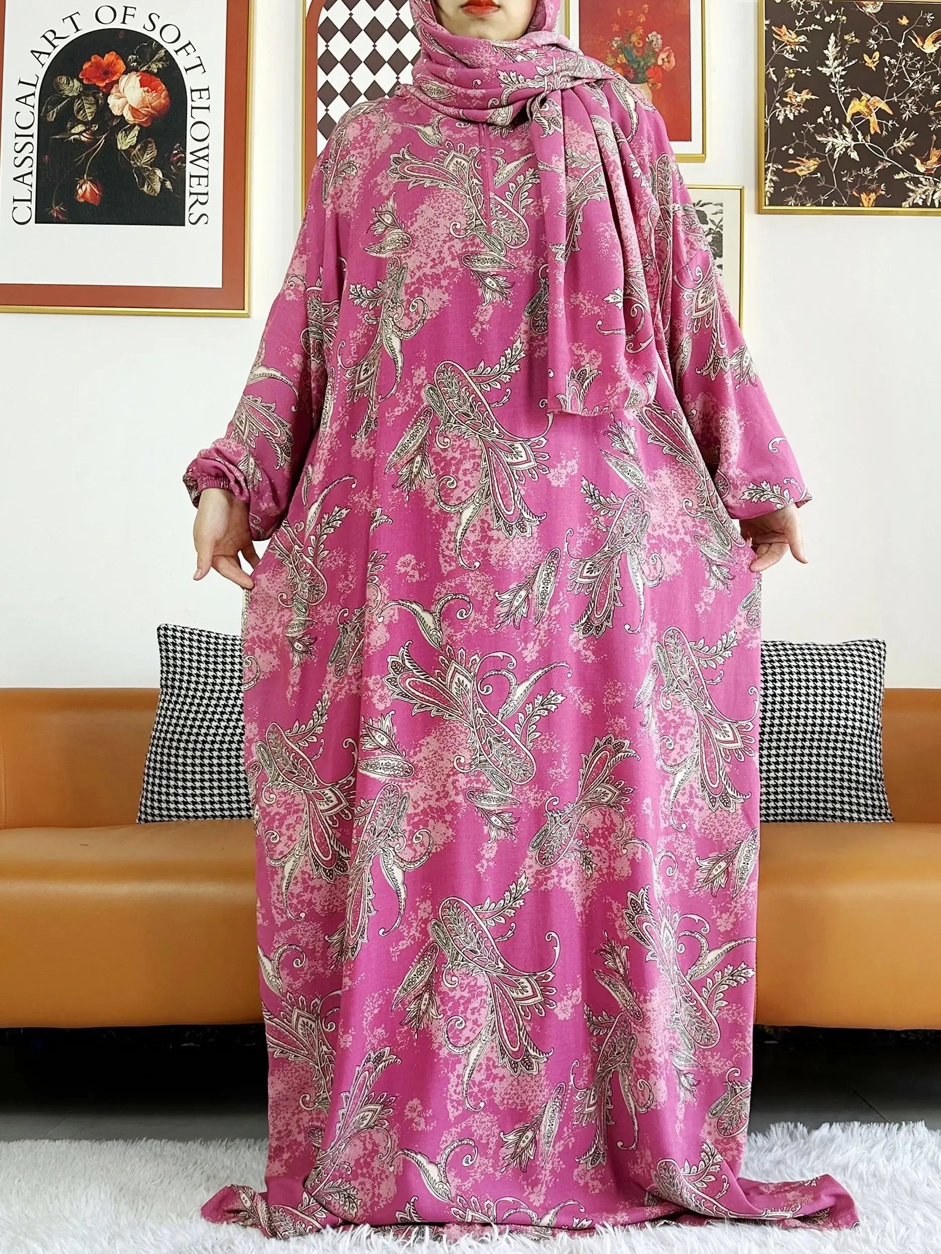 Floral Cotton Abaya – Ramadan Prayer Dress for Women Dubai Style