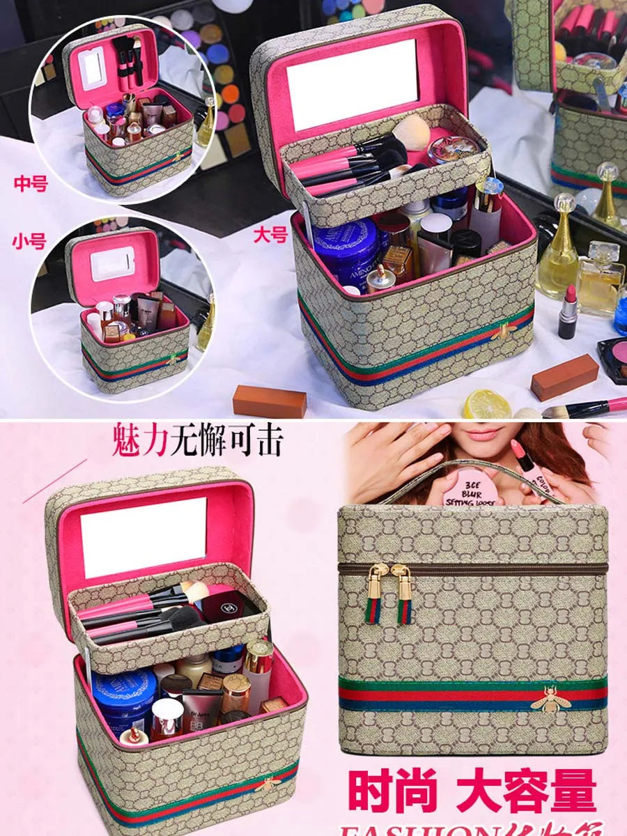 Large PU Leather Makeup Bag with Mirror – Travel Cosmetic Organiser & Storage Box
