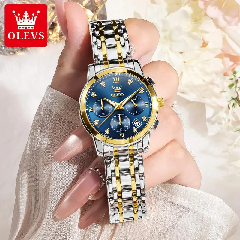 OLEVS 2858 Diamond Bracelet Watch – Chronograph, Luminous & Waterproof