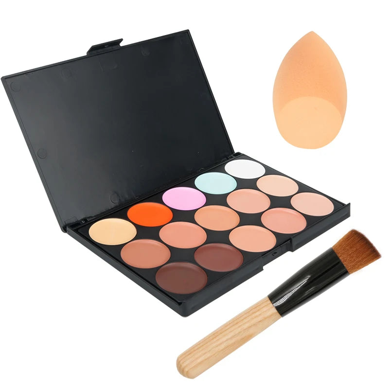 15-Color Concealer & Contour Palette – Full Coverage for All Skin Tones