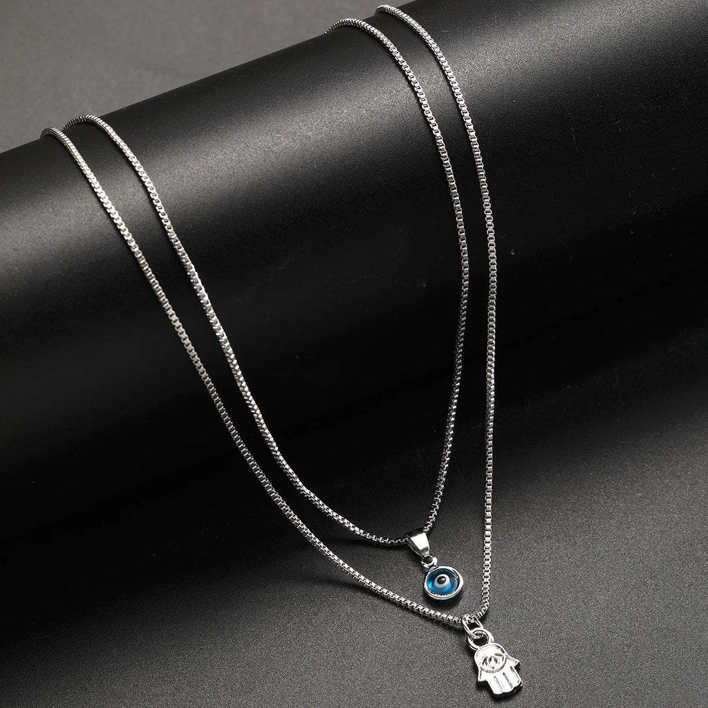 Lucky Evil Eye Double Layer Zircon Necklace – Turkish Eye Pendant for Women