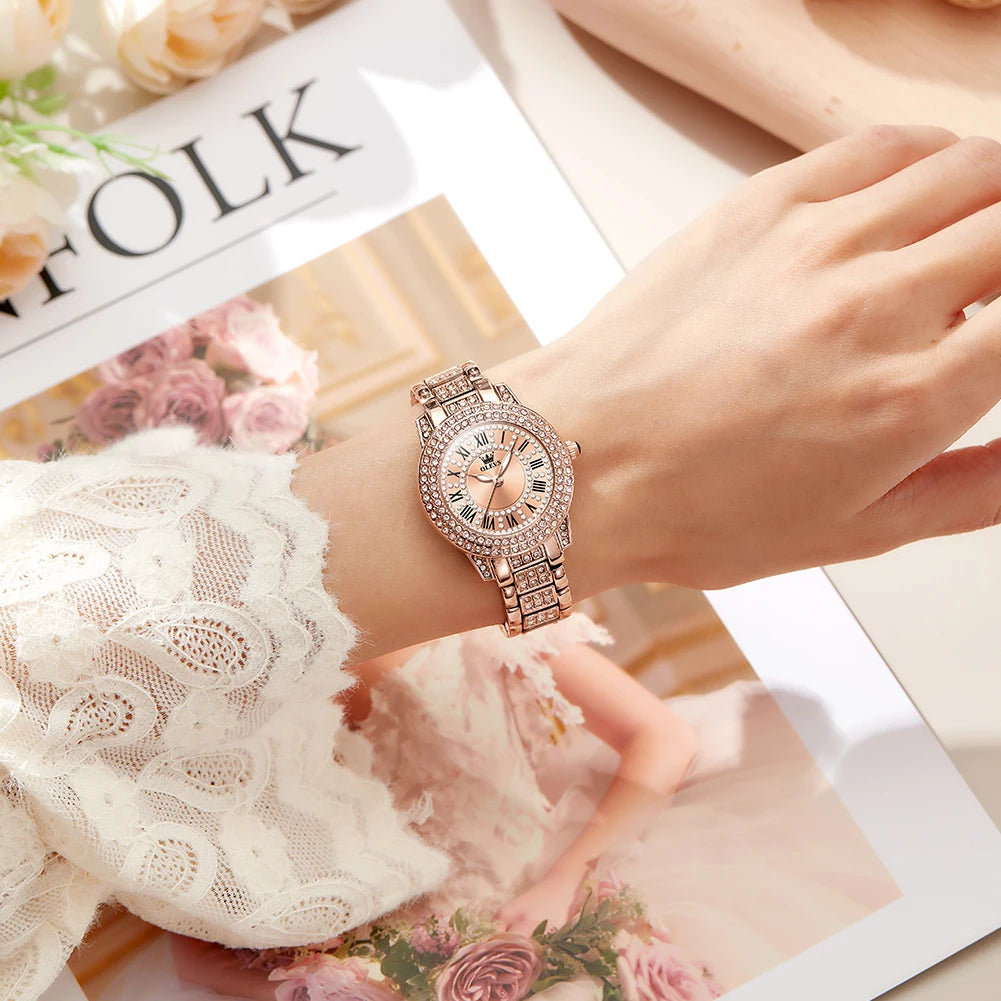 OLEVS Diamond Luxury Women's Dress Watch – Elegant Stainless Steel, Waterproof
