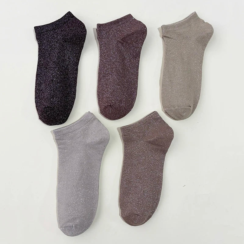 Women's Glitter Metallic Ankle Socks – Sparkly Party Socks (5 Pairs)