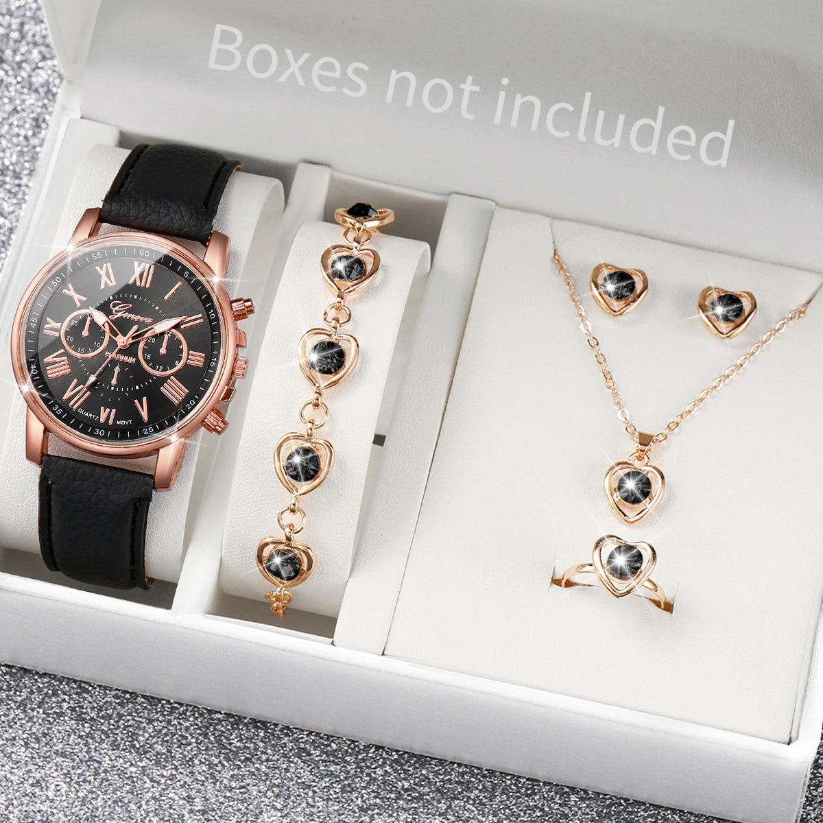 Fashion Women's Watch & Rhinestone Jewelry Set – 6-Piece Gift Set