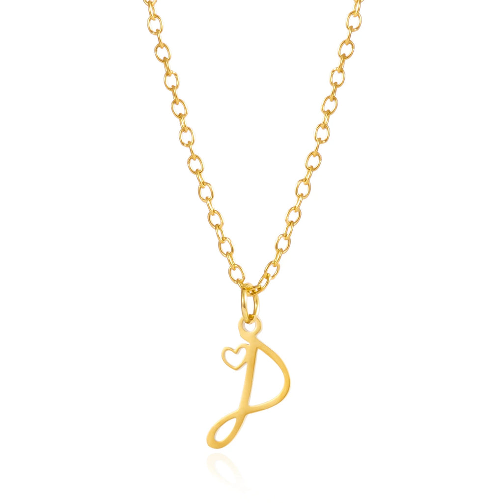 A-Z Initial Letter Heart Necklace – Stainless Steel Personalized Clavicle Chain