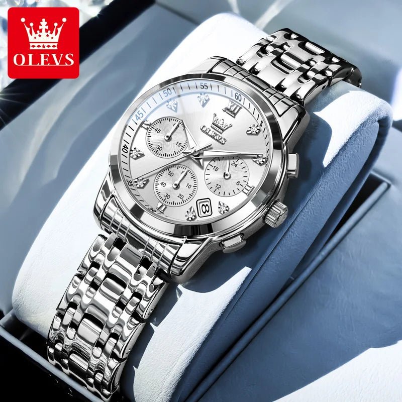 OLEVS 2858 Diamond Bracelet Watch – Chronograph, Luminous & Waterproof