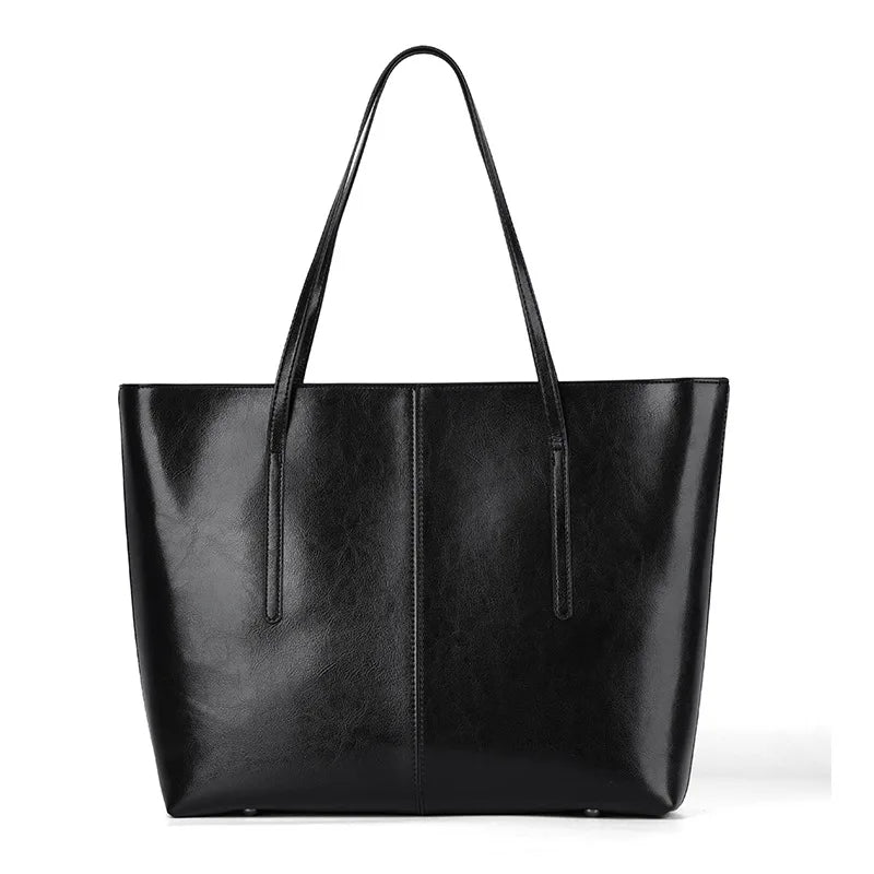 BURMINSA Vintage Genuine Leather Tote Bag – Elegant Office Work Shoulder Handbag for Women