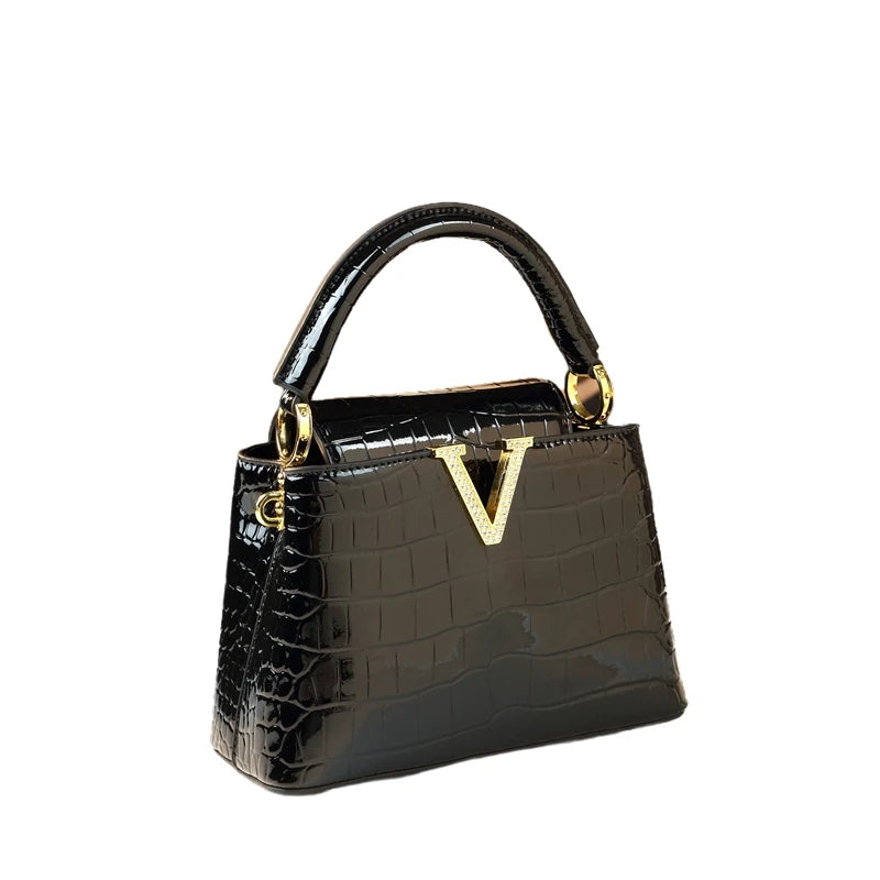 2025 Crocodile Pattern Leather Shell Bag – Luxury Small Shoulder Crossbody Handbag