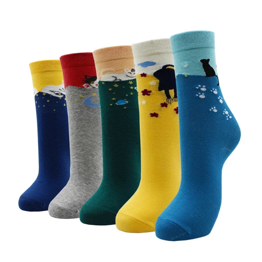 Women's Kawaii Cartoon Cotton Socks – Colourful Cute Novelty Socks (5 Pairs)