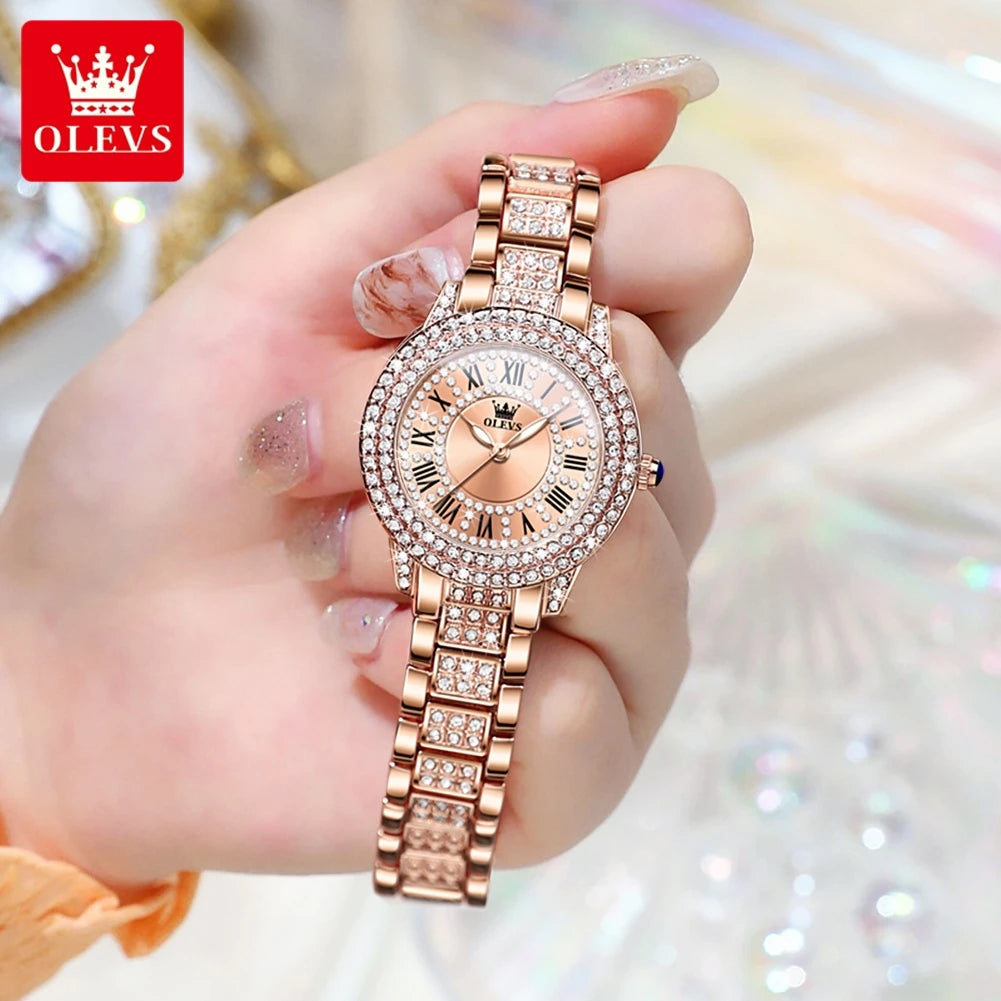 OLEVS Diamond Luxury Women's Dress Watch – Elegant Stainless Steel, Waterproof