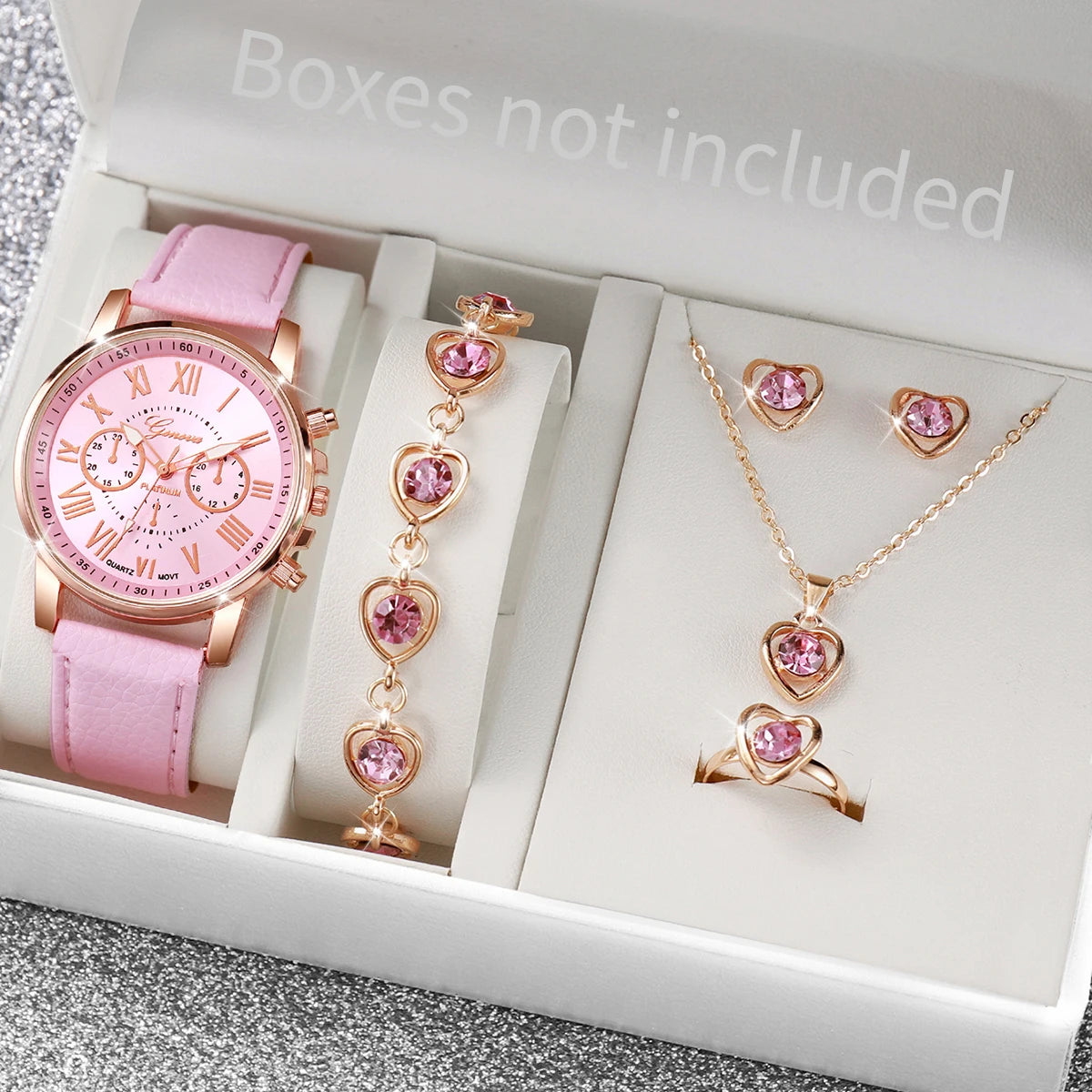 Fashion Women's Watch & Rhinestone Jewelry Set – 6-Piece Gift Set