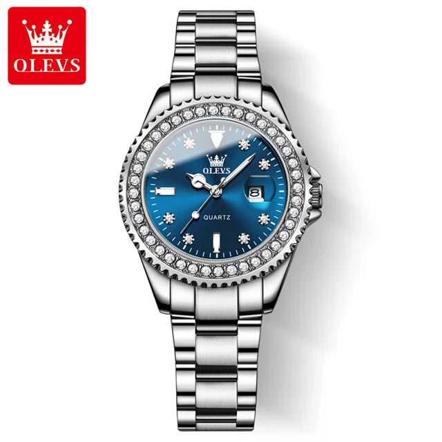 OLEVS 9945 Diamond Women's Wristwatch – Luxury Stainless Steel, Waterproof