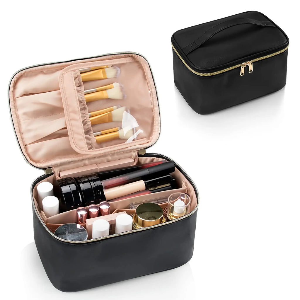 Women's Large Capacity Cosmetic Travel Bag – Portable Makeup Organiser Case in Black