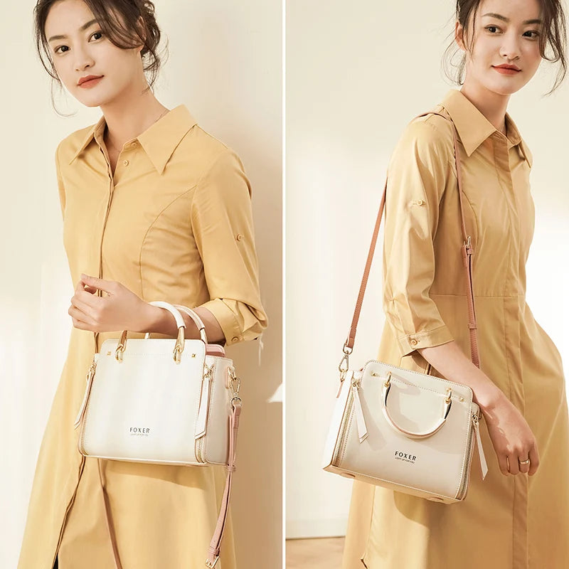 FOXER Split Leather Large Tote Bag 2026 – Elegant Luxury Crossbody Shoulder Purse