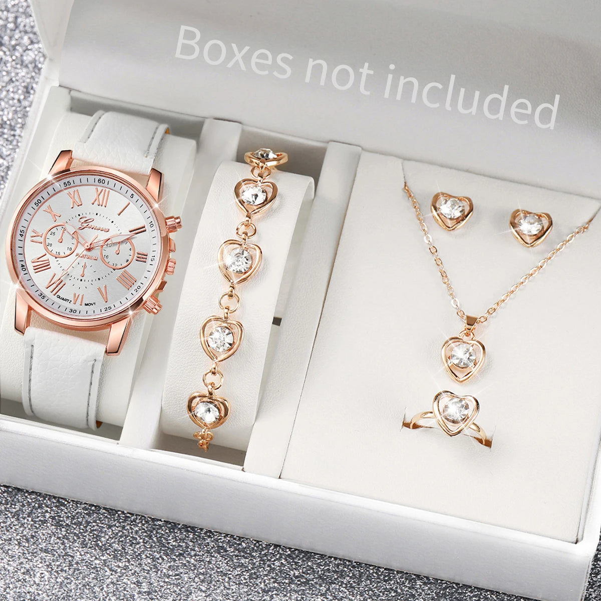 Fashion Women's Watch & Rhinestone Jewelry Set – 6-Piece Gift Set
