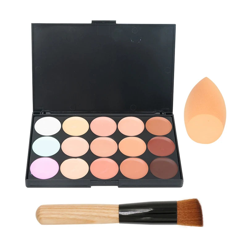 15-Color Concealer & Contour Palette – Full Coverage for All Skin Tones