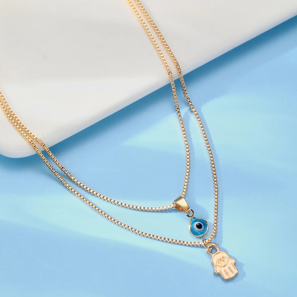 Lucky Evil Eye Double Layer Zircon Necklace – Turkish Eye Pendant for Women