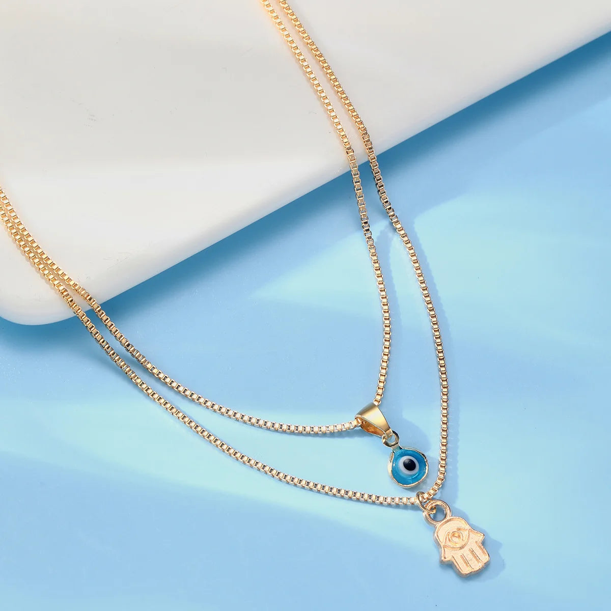 Lucky Evil Eye Double Layer Zircon Necklace – Turkish Eye Pendant for Women