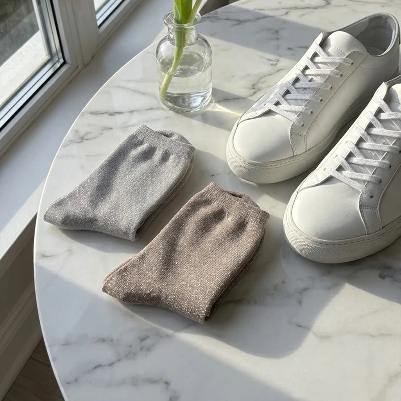 Women's Glitter Metallic Ankle Socks – Sparkly Party Socks (5 Pairs)