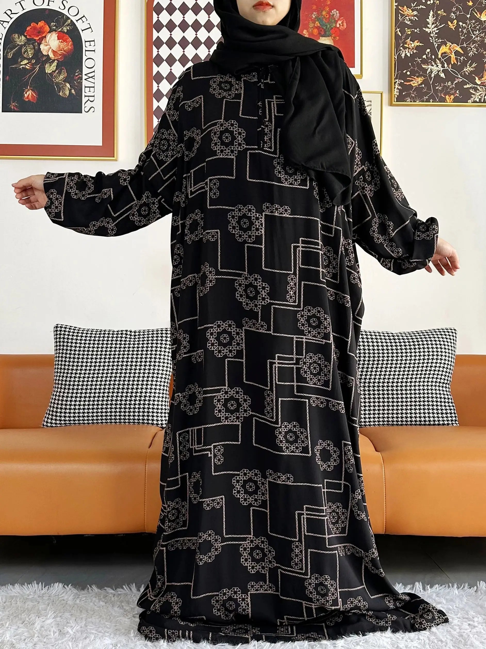 Floral Cotton Abaya – Ramadan Prayer Dress for Women Dubai Style