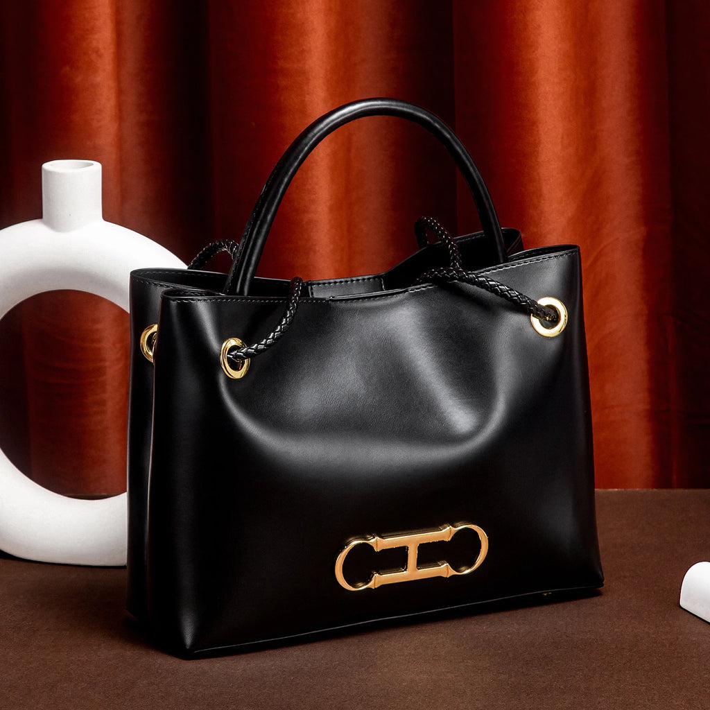 Black Minimalist Tote Bag 2025 – Dual-Use Commuting Women's Handbag