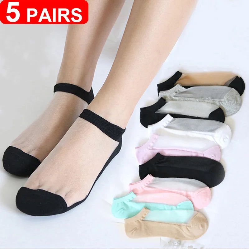 Women's Sheer Lace Invisible Socks – Ultra-Thin No-Show Ankle Socks (5 Pairs)