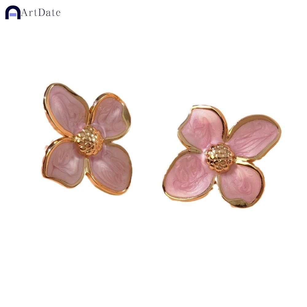 Korean Flower Earrings – Crystal Zircon Gold Color, Sweet Party Jewelry