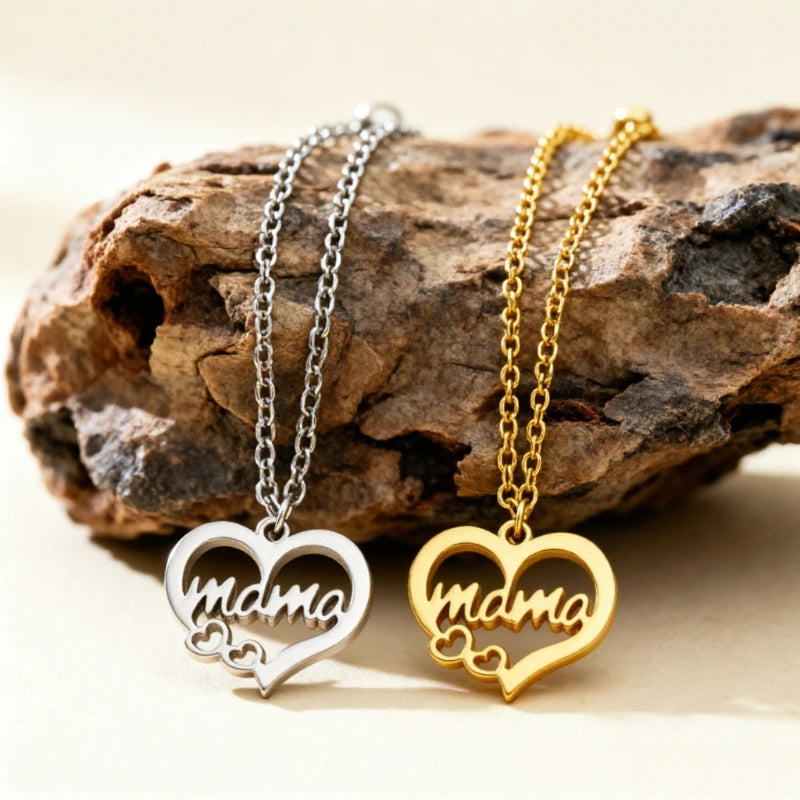 Heart Letter Mama Necklace – Stainless Steel Mother's Day Gift Jewelry