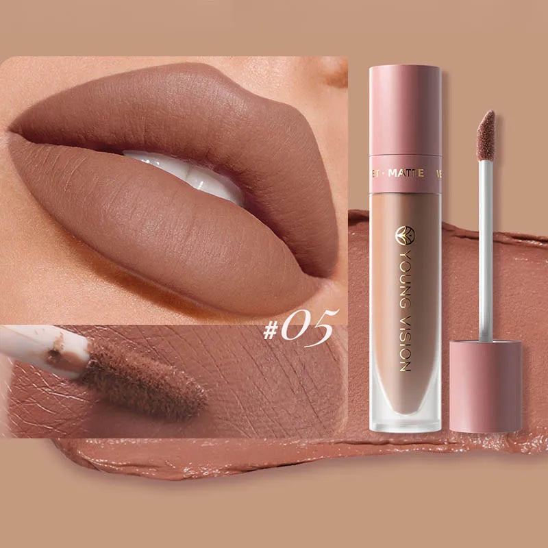 DUNUF 8-Colour Matte Velvet Lip Gloss Set – Waterproof Plumping Lipstick Square Tube