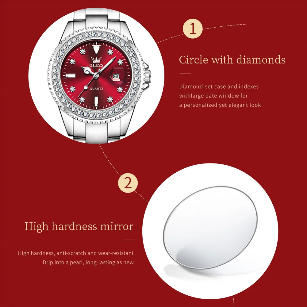 OLEVS 9945 Diamond Women's Wristwatch – Luxury Stainless Steel, Waterproof