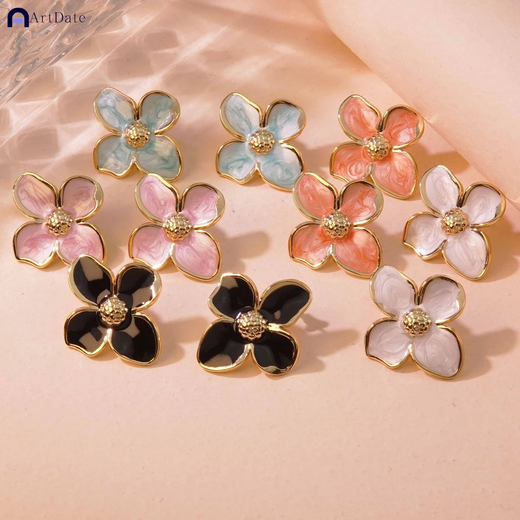 Korean Flower Earrings – Crystal Zircon Gold Color, Sweet Party Jewelry
