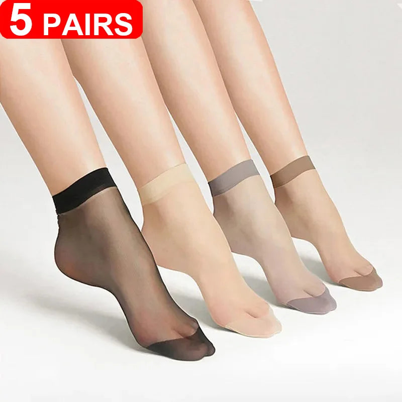 Women's Sheer Lace Invisible Socks – Ultra-Thin No-Show Ankle Socks (5 Pairs)
