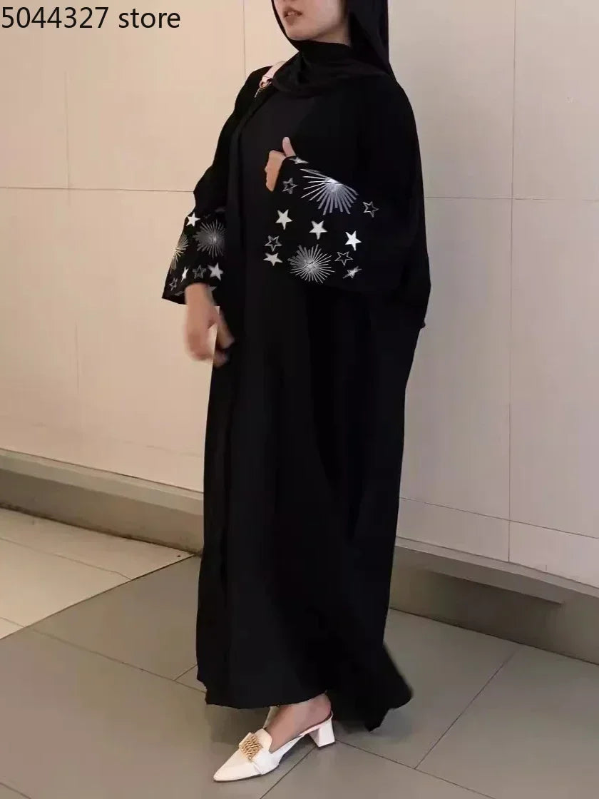 Dubai Embroidered Open Abaya – Black Saudi Cardigan Maxi Dress 2025