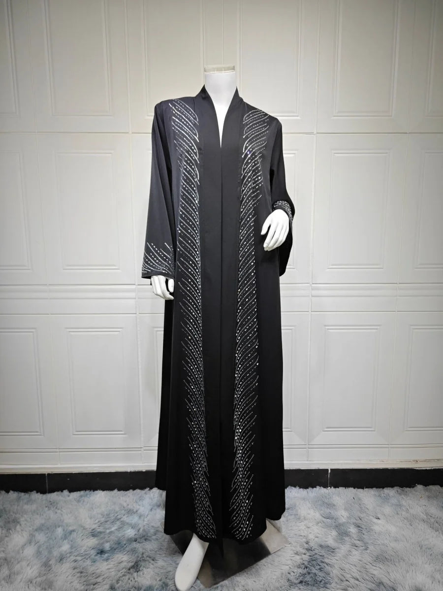 Luxury Rhinestone Dubai Abaya – Beaded Kimono Cardigan Long Dress