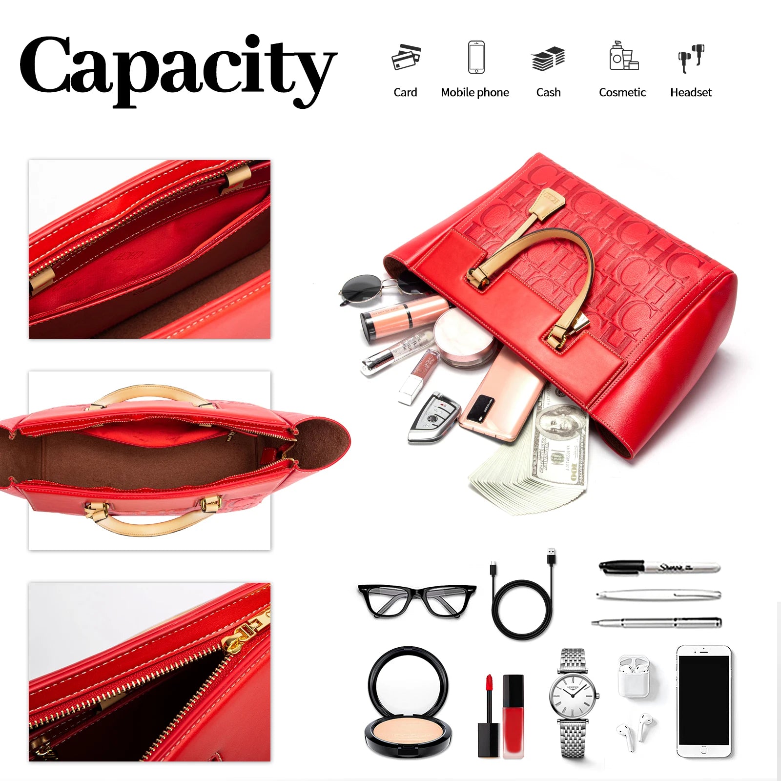 Women's Embossed Leather Handbag – Large Capacity Business Wallet Bag
