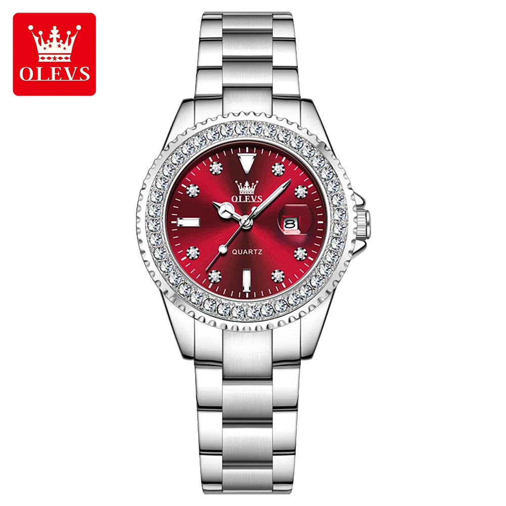 OLEVS 9945 Diamond Women's Wristwatch – Luxury Stainless Steel, Waterproof