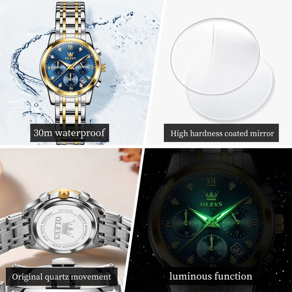 OLEVS 2858 Diamond Bracelet Watch – Chronograph, Luminous & Waterproof