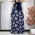 Muslim Long Sleeve Abaya – Loose Cotton Dress with Turban for Women